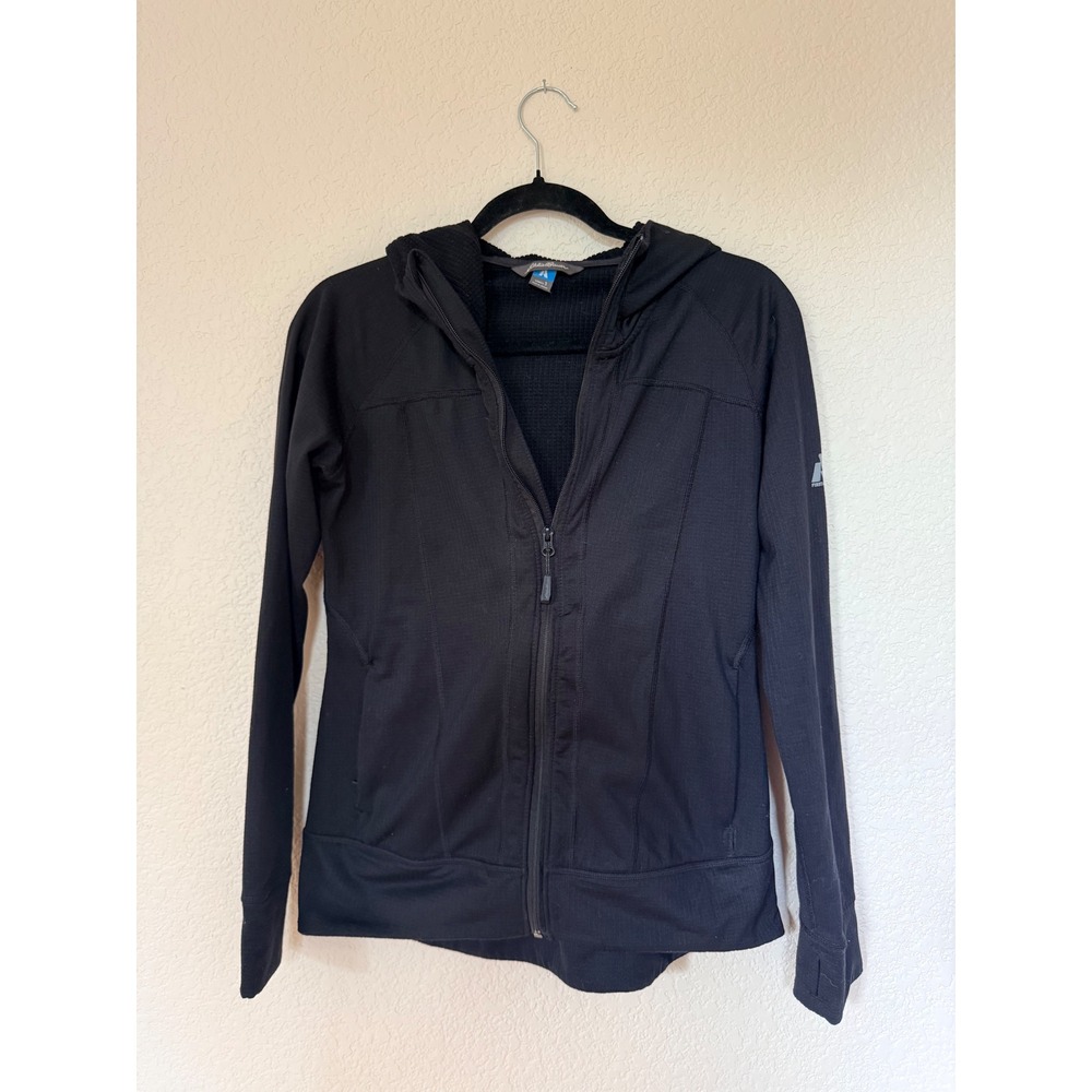 Eddie Bauer First Ascent full-zip grid fleece hoodie. Women's S. Black.